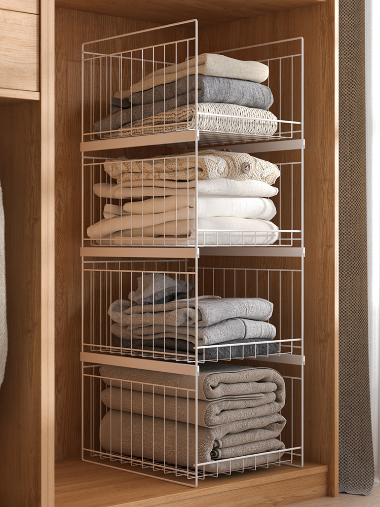簡約現代可抽拉置物架深衣櫃收納分層隔板多層鐵藝儲物框抽屜式衣物整理櫃