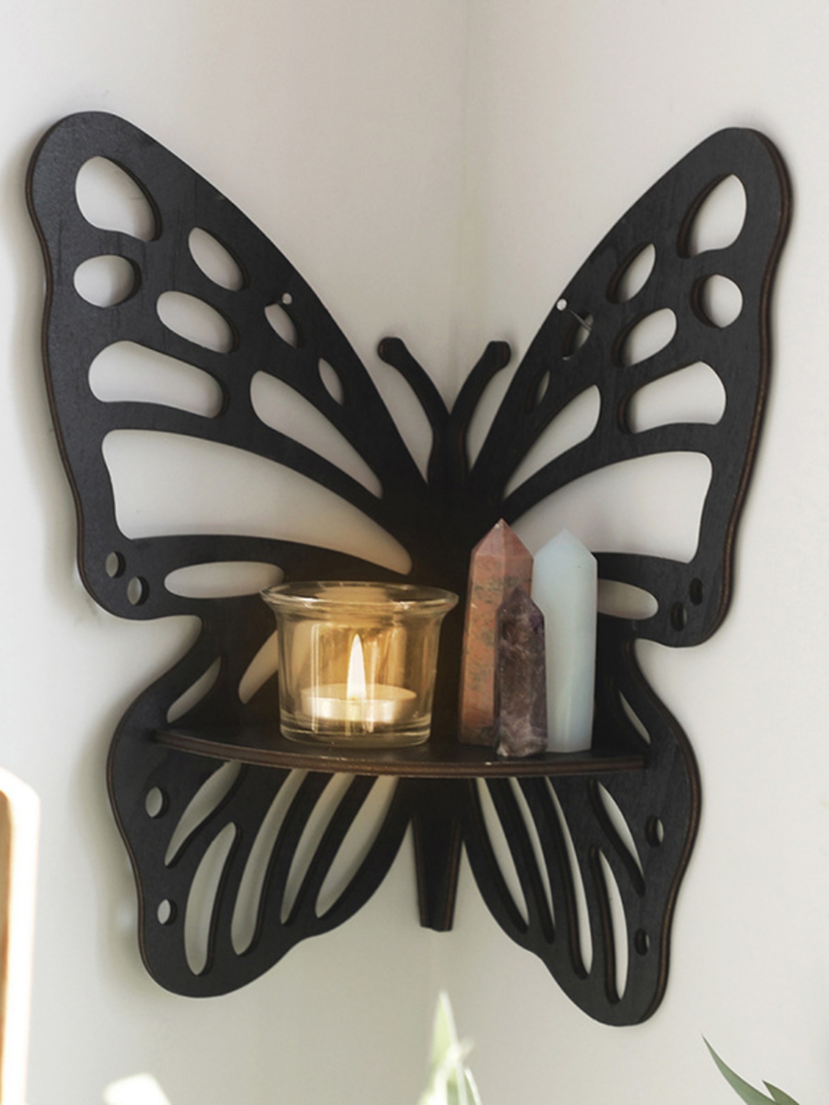 歐式木質蝴蝶花架轉角展示收納置物架牆面裝飾擺件