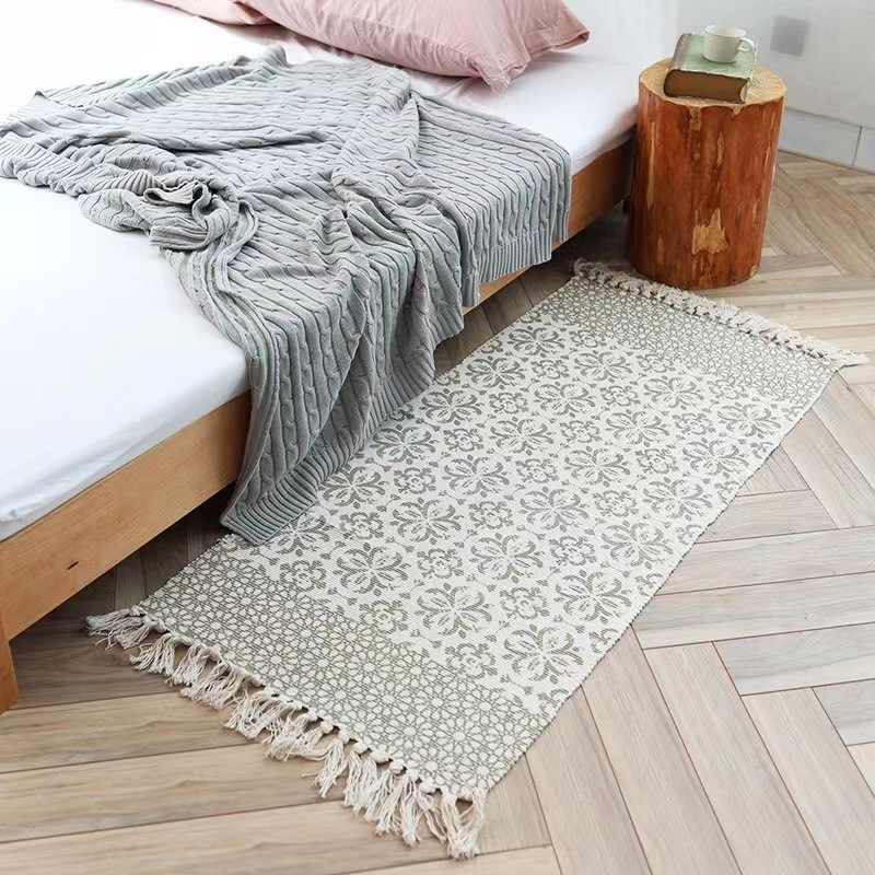 復古波西米雅風格地毯棉麻材質簡約時尚機洗方便適用客廳臥室