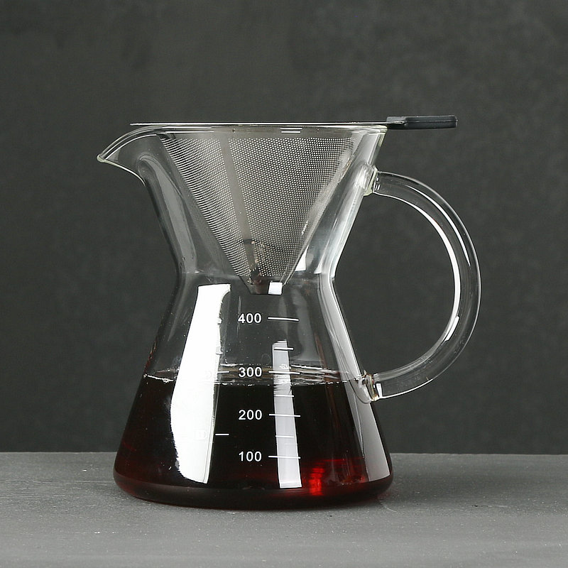 歐式耐熱玻璃咖啡壺手衝壺有濾網刻度烘焙計量杯牛奶杯