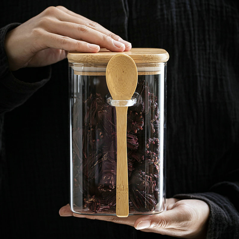 四方玻璃密封罐日式復古收納盒茶葉咖啡食物家用儲物罐 (6.4折)