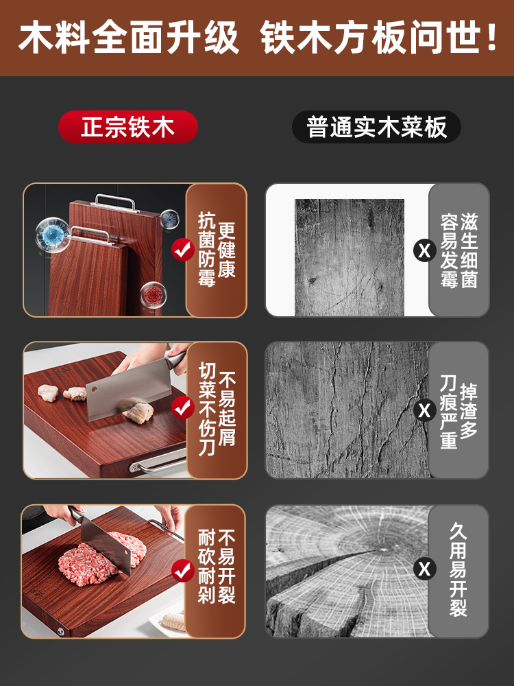 抗菌防黴中式鐵木菜板廚房料理好幫手實木砧板切菜刀板粘板