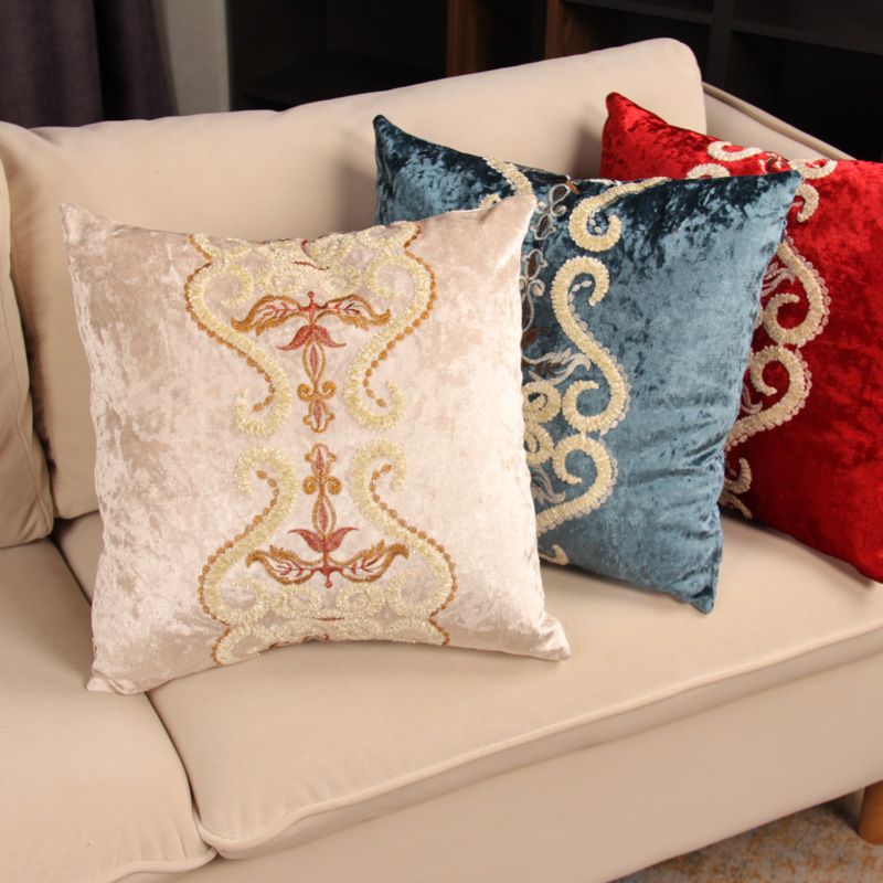 歐式立體刺繡抱枕簡約客廳沙發靠墊舒適護腰床頭靠枕