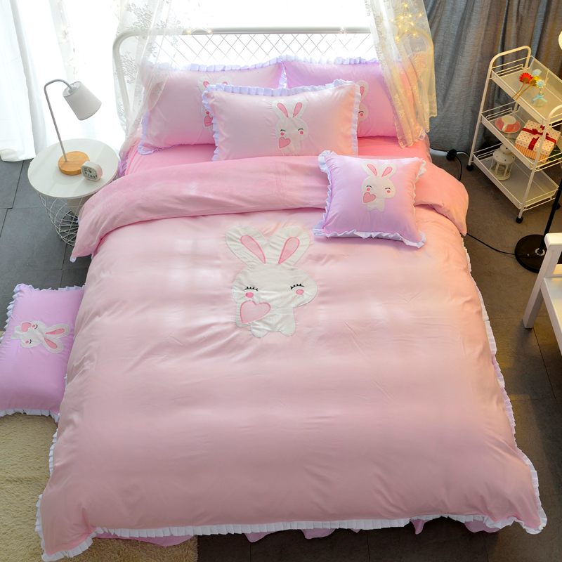 可愛貓圖案水晶絨加厚冬季床品四件套保暖舒適