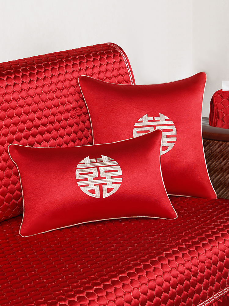 中式喜慶抱枕古典喜字靠墊沙發婚房床頭紅色抱枕腰枕