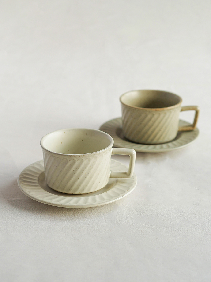 復古日式咖啡杯碟套裝西田木雨簡色斜紋陶瓷條紋杯精緻下午茶杯碟