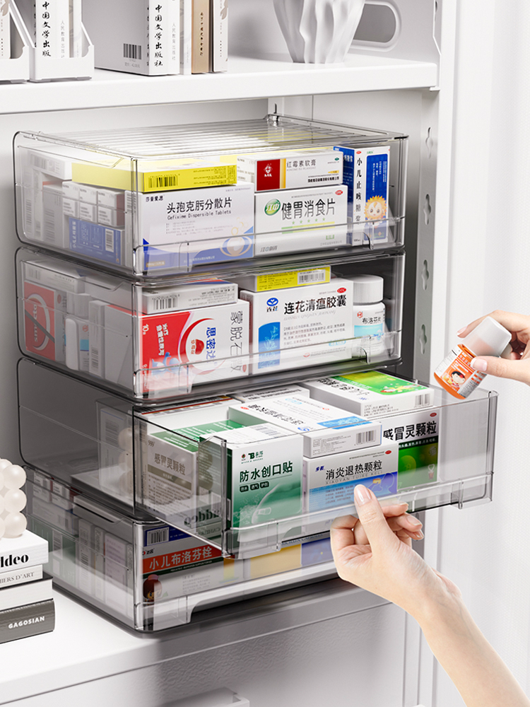 居家必備藥箱家庭裝藥物收納盒抽屜式藥品櫃家用透明醫藥分類整理盒置物架