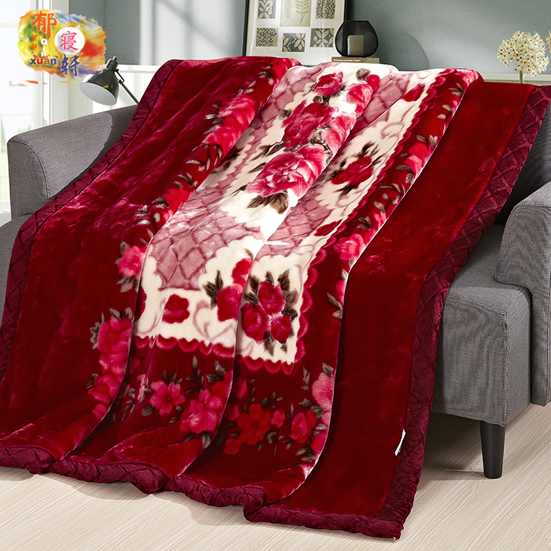 冬季韓式加厚雙層拉舍爾毛毯 結婚大紅色蓋毯 雙人毯子