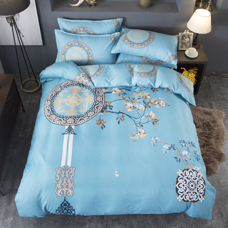 中式風情床單被套四件套復古加厚磨毛保暖舒適點綴家居氣質