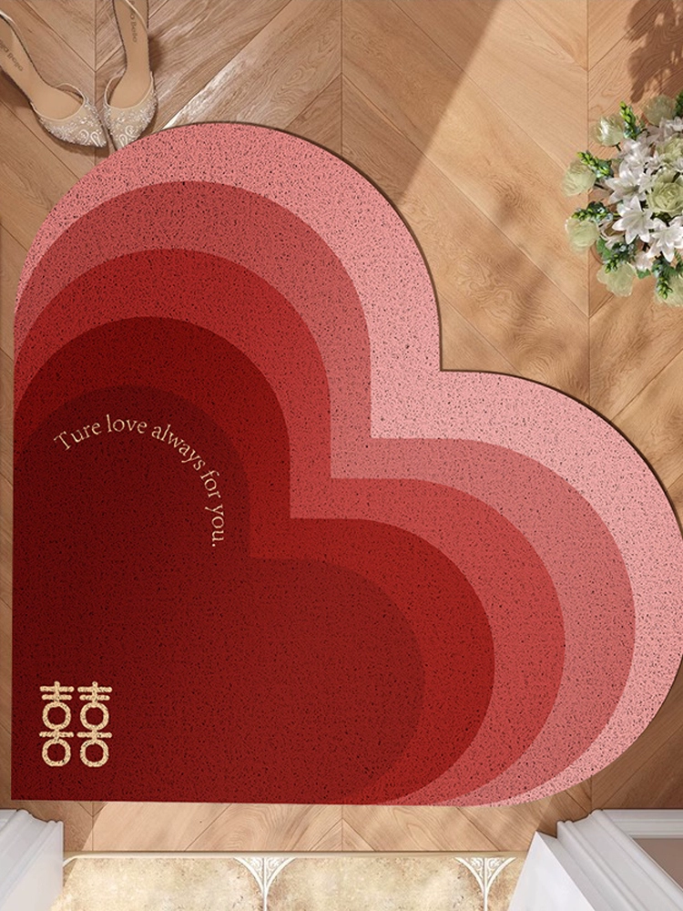 紅色愛心喜慶地墊 婚慶玄關進門腳墊 佈置裝飾地毯 婚房佈置用品