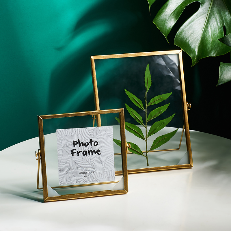 北歐輕奢風金屬玻璃相框 照片植物標本畫框架 6寸7寸8寸