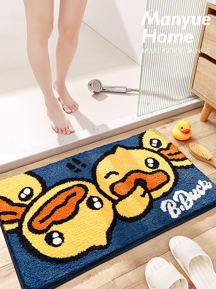 北歐風格混紡材質家用腳墊卡通動漫圖案吸水防滑衛浴地墊