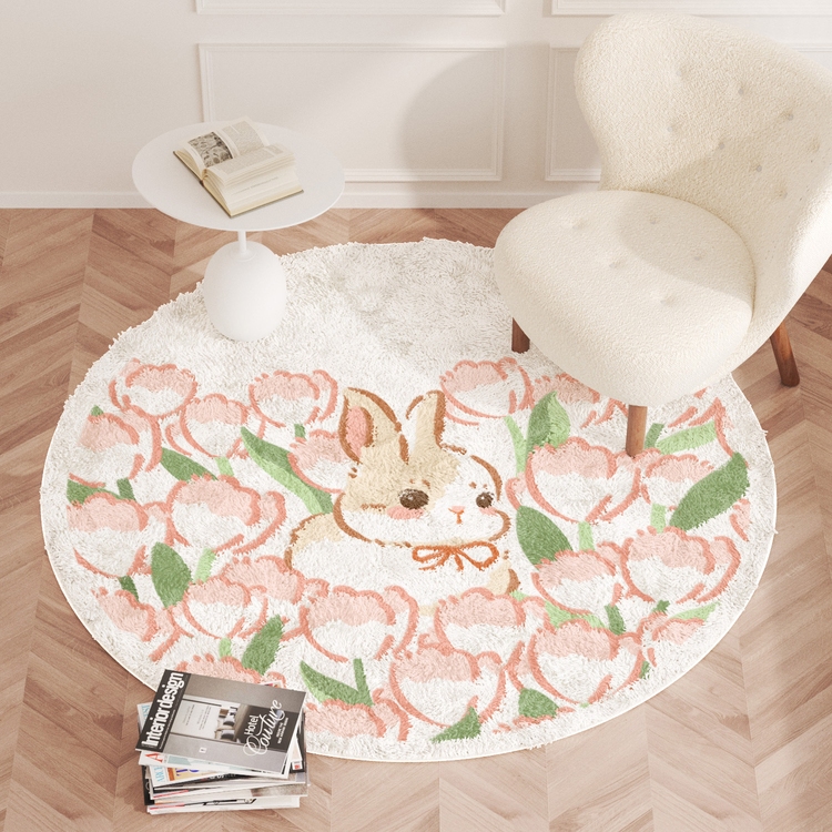 萌兔地毯圓形 客廳沙發書房地墊歐式卡通ins風臥室電腦椅床邊