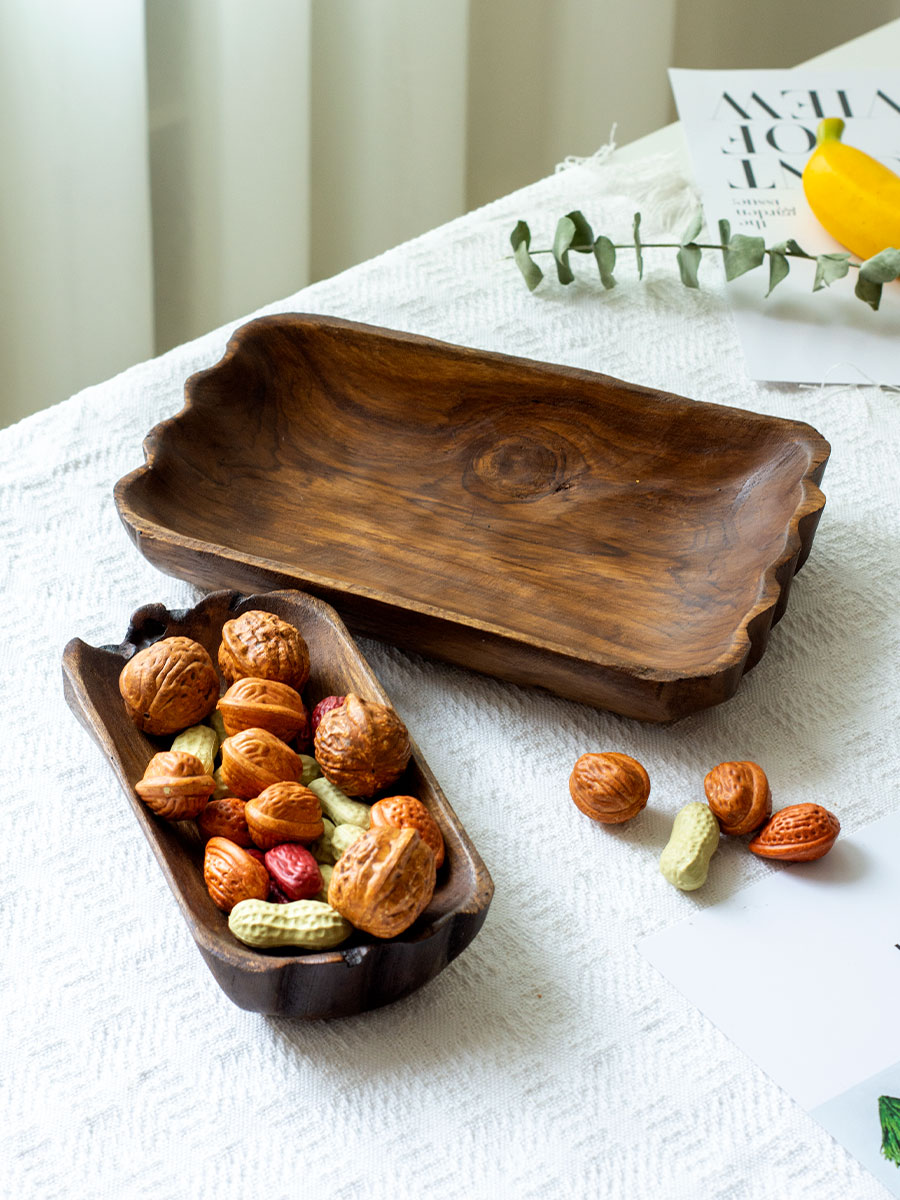 田園風格木質果簍客廳家用實木乾果零食收納盤