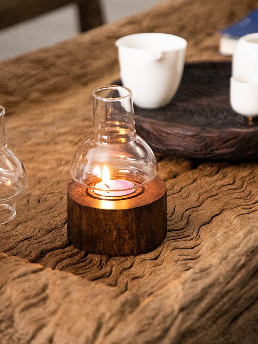 復古木質香薰燭臺營造浪漫燭光晚餐氛圍適用於杯狀蠟燭