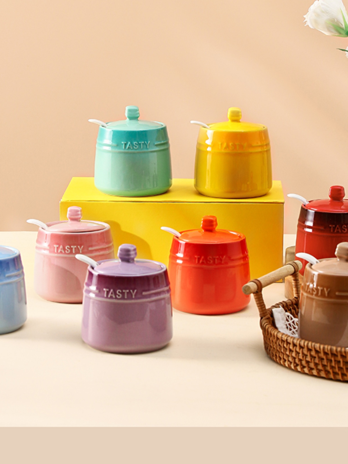 歐式簡約廚房調味罐 陶瓷糖罐鹽罐調料盒漸變色收納調味瓶罐