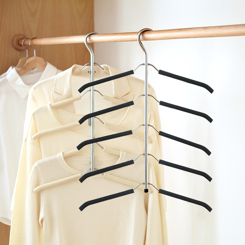 五層海綿防滑簡約日式衣架 多功能省空間衣櫃衣撐黑色灰色