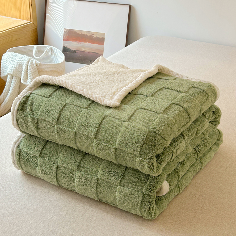 棋盤格絨毯 簡約現代 羊羔絨保暖毛毯 秋冬兩用毯 沙發毯 辦公室披肩毯