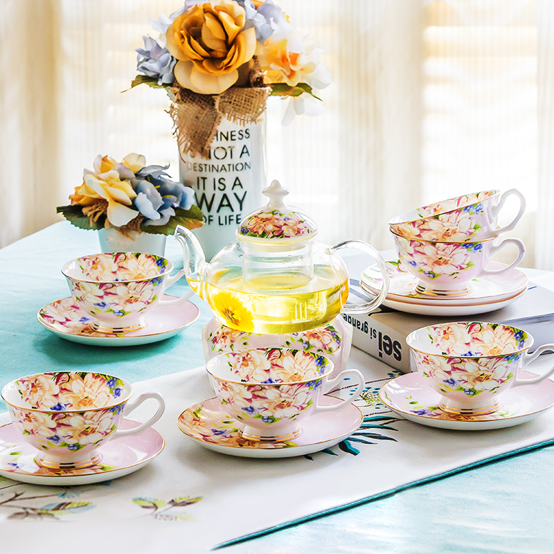 歐式花茶壺套裝英式下午茶茶具耐熱玻璃壺多款顏色可選 (8.3折)