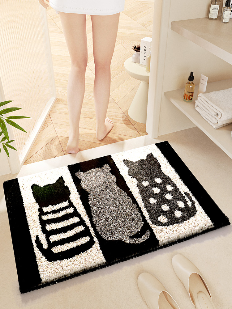 日式風化纖家用腳墊適合衛浴空間貓咪造型卡通地毯吸水防滑