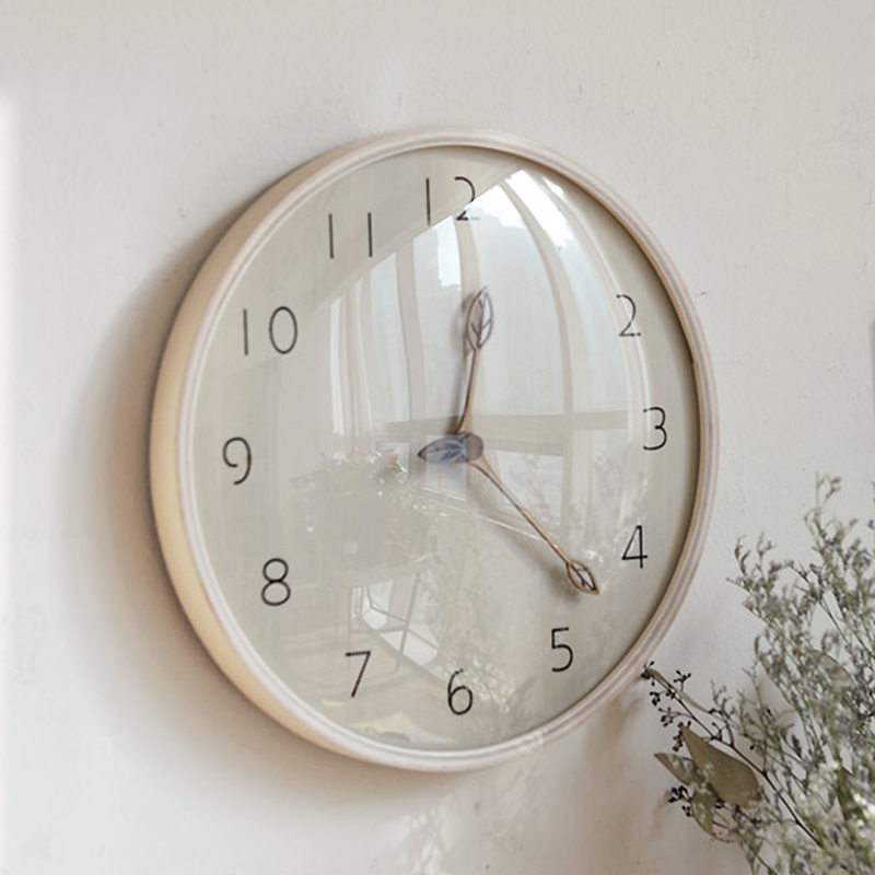 田園風格木製掛鐘創意葉子指針時尚藝術裝飾臥室客廳靜音時鐘