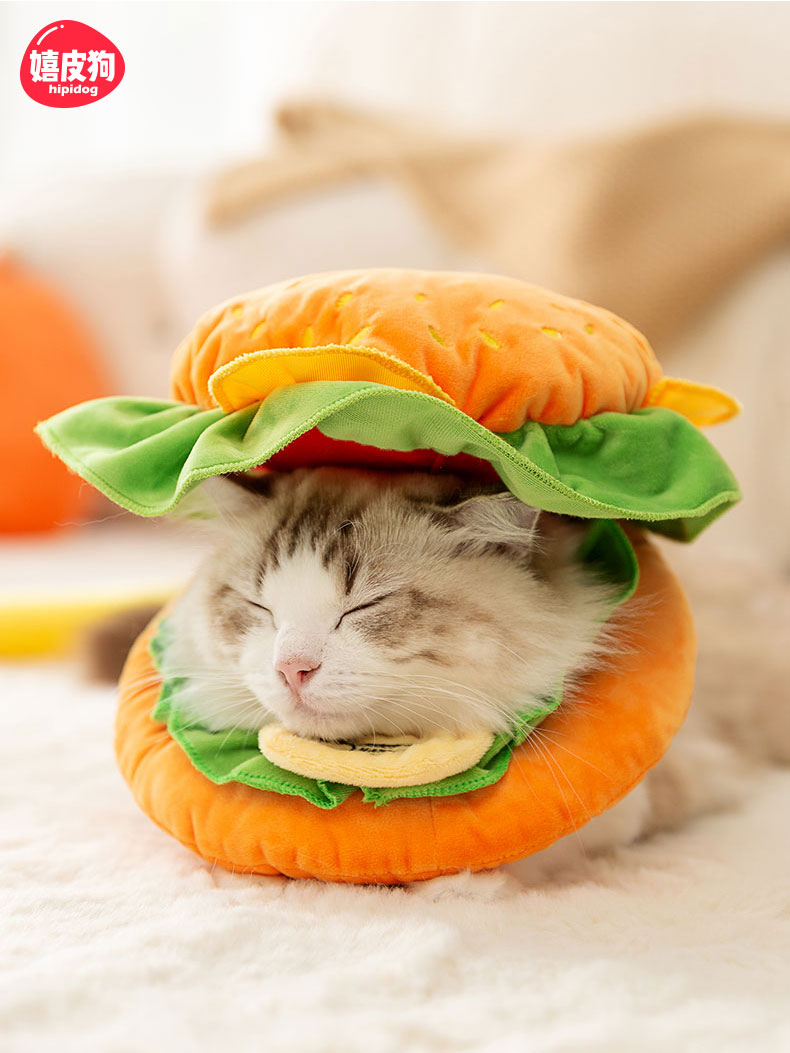 可愛貓咪藍貓秋冬網紅寵物帽子 春秋布偶貓幼貓寵物漢堡頭套