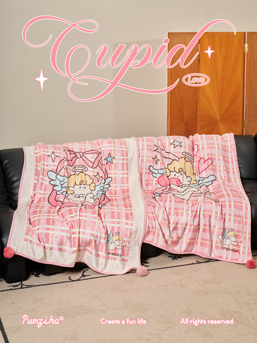 Pumzika丘比特蓋腿毯可愛粉色加厚羊羔絨四季通用適用於辦公室午睡 (3.4折)