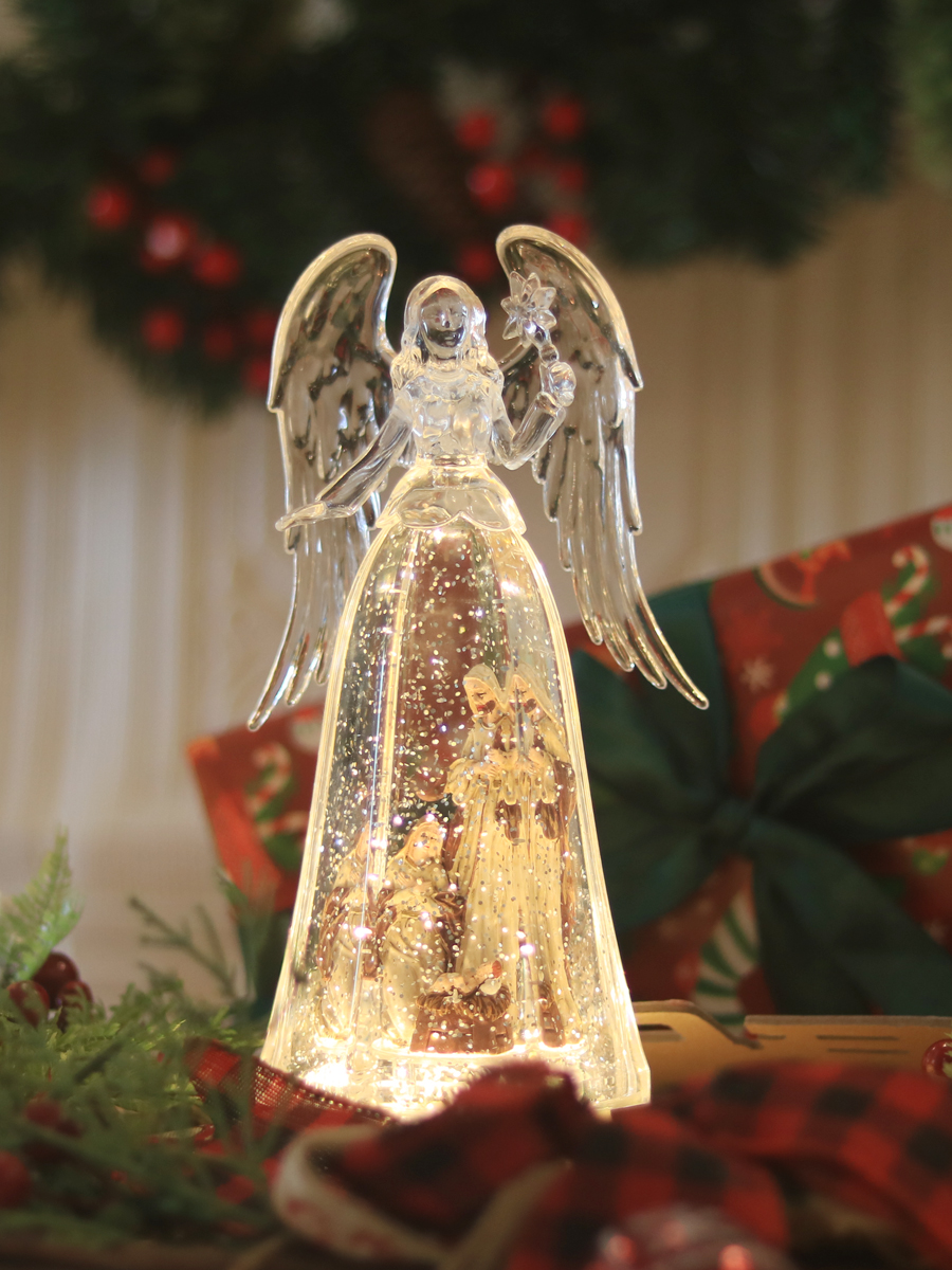 聖誕節歐式天使水晶球發光小夜燈擺件飄雪不帶音樂