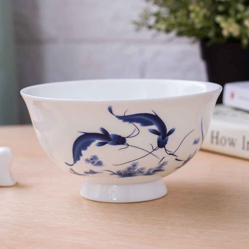 中式風格高腳碗 經典青花瓷碗 復古陶瓷碗 泡麵碗