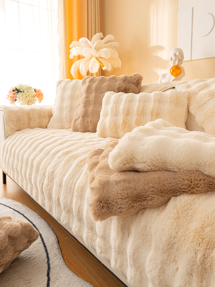簡約現代毛絨沙發墊舒適防滑溫暖冬季居家好幫手