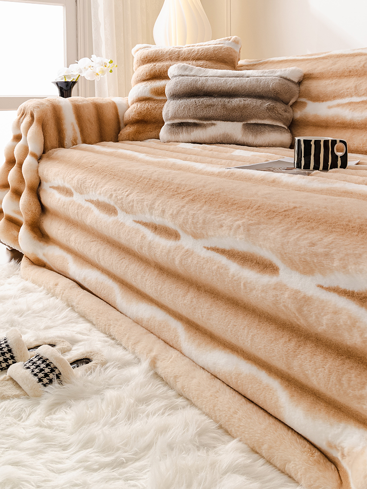 歐式風格兔毛絨沙發墊加厚保暖萬能通用沙發套