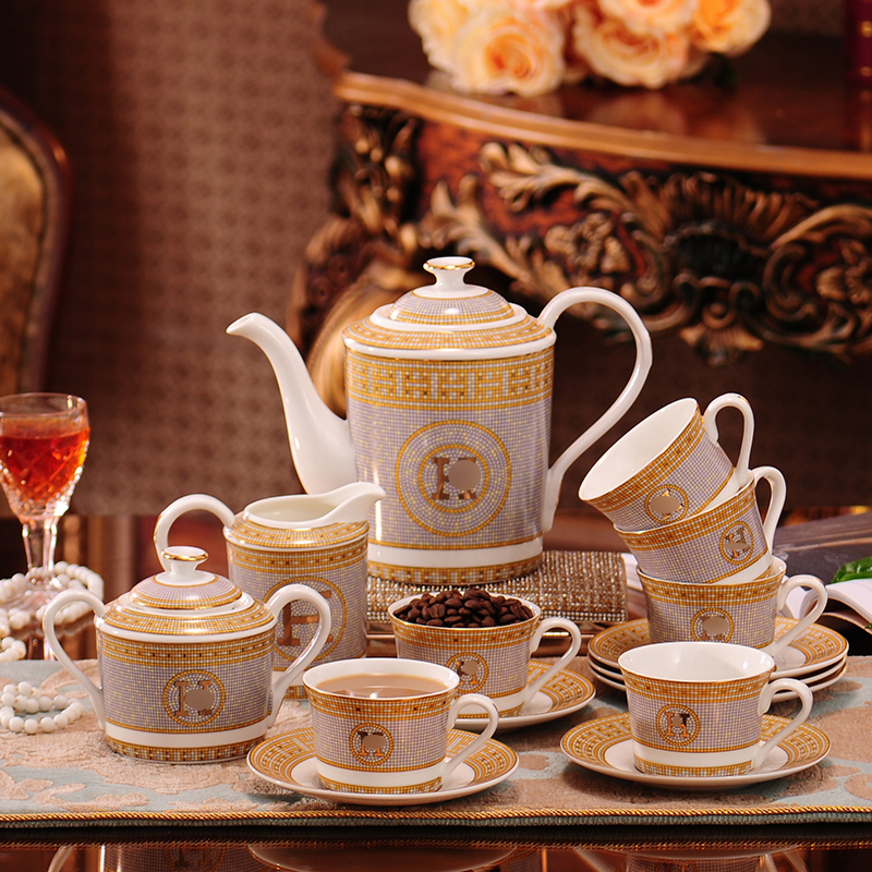 歐式陶瓷咖啡具套裝 15件裝 英式下午茶 骨瓷茶杯套裝 創意結婚禮品