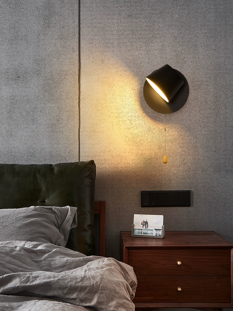 北歐簡約臥室床頭燈LED閱讀燈帶 拉繩線開關智能酒店房間壁燈 (8.3折)