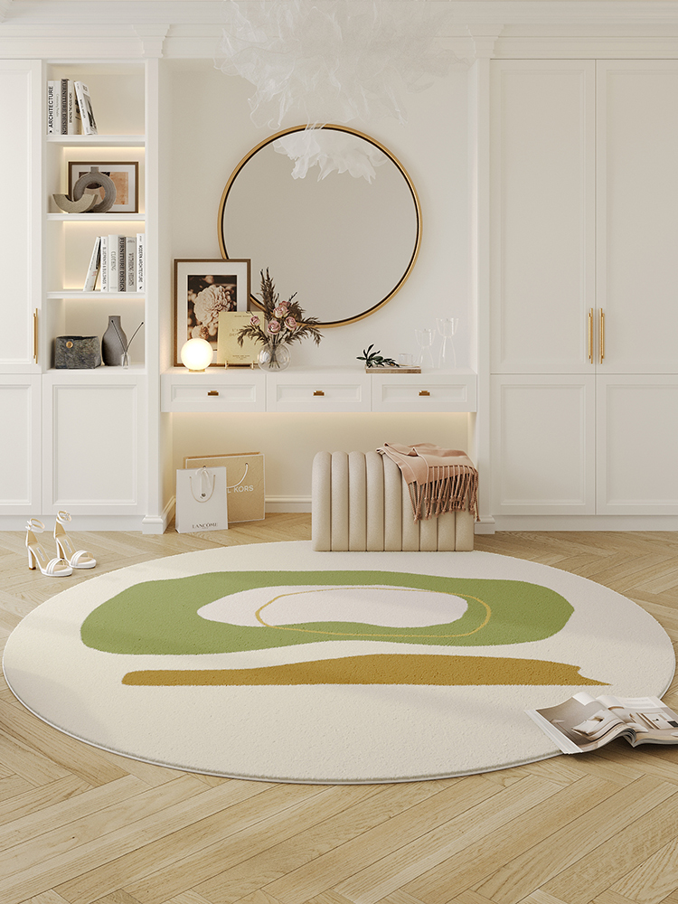 圓形地毯床邊梳妝檯轉椅椅子坐墊 綠色現代輕奢ins風客廳地墊