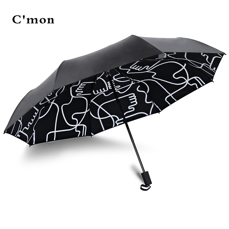 cmon全自動晴雨傘遮陽防曬傘防紫外線兩用創意五折疊黑膠太陽傘女