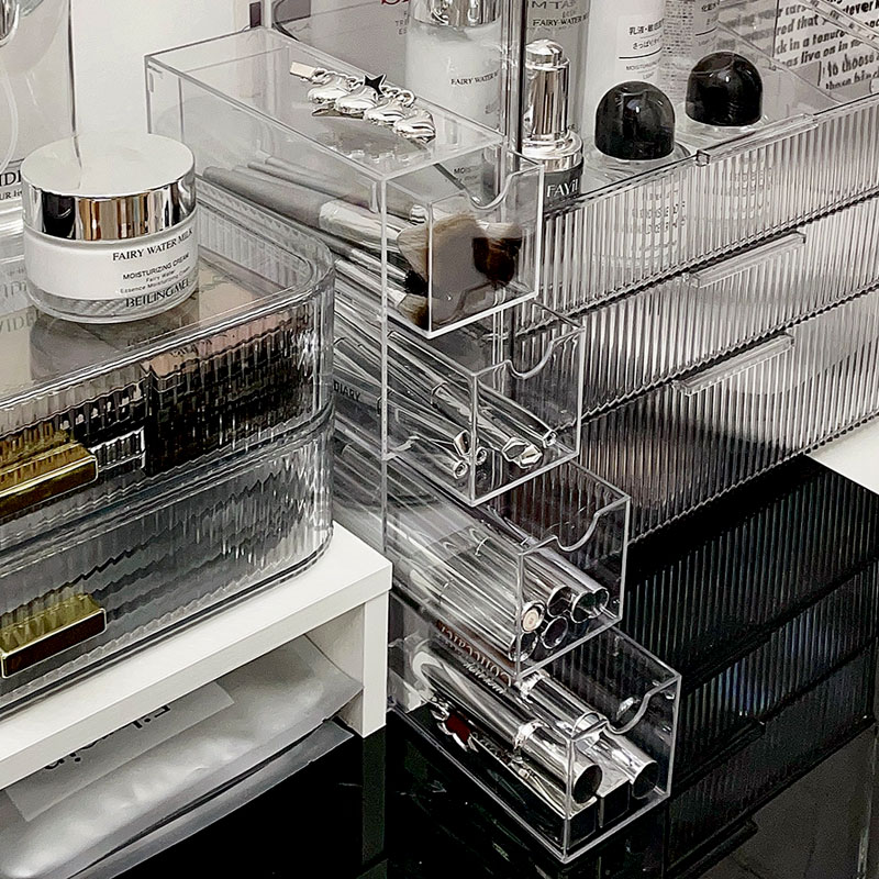 透明四層北歐風多功能化妝品收納盒抽屜化妝品收納櫃
