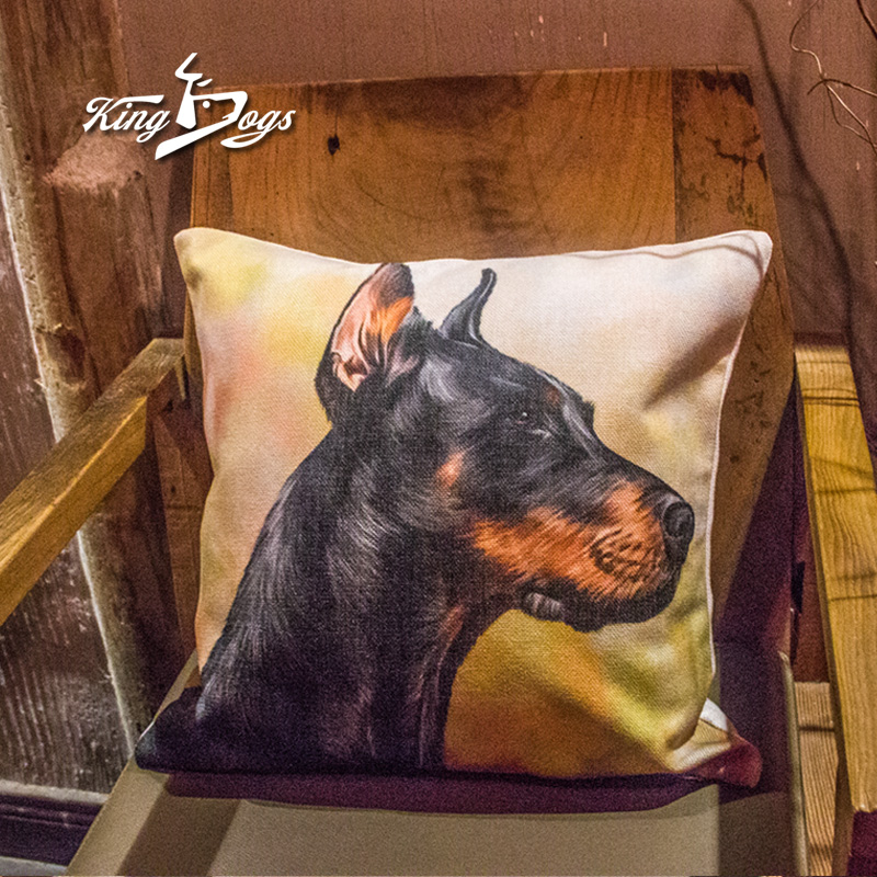 美式抱枕 棉麻原料 杜賓犬圖案 記憶棉填充 適合客廳臥室
