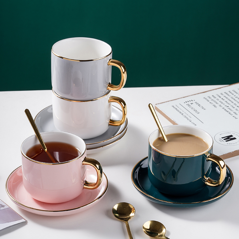 歐式小奢華咖啡杯組 陶瓷馬克杯碟勺 精緻ins風