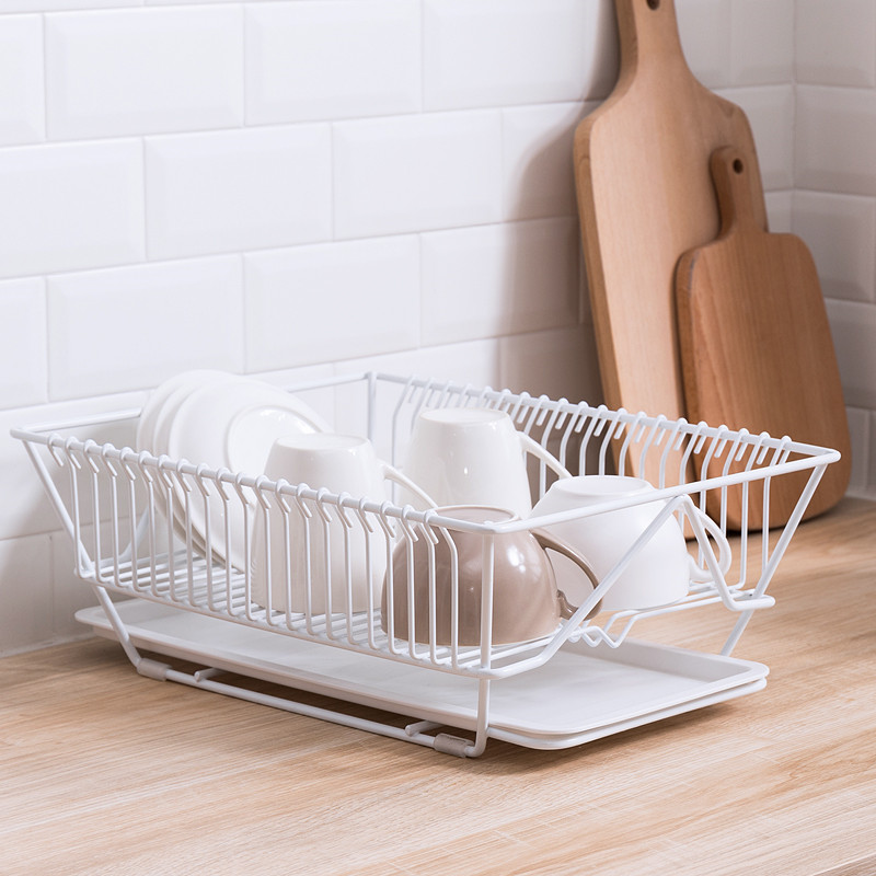 日式風簡約廚房瀝水架一層設計分類收納碗筷碟盤