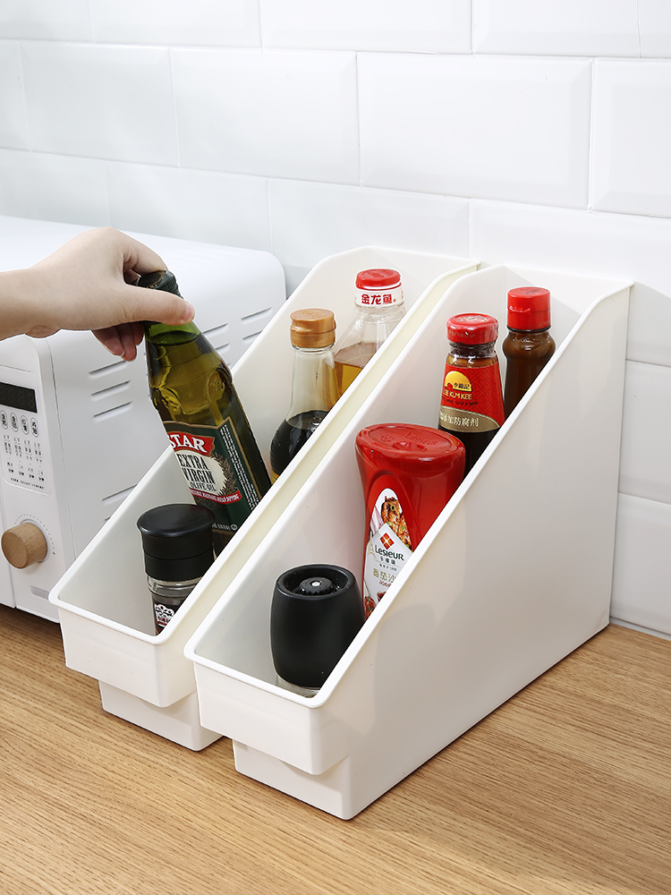 日式簡約風格塑料收納盒 帶滑輪箱桌面置物架 櫥櫃調味料儲物架子