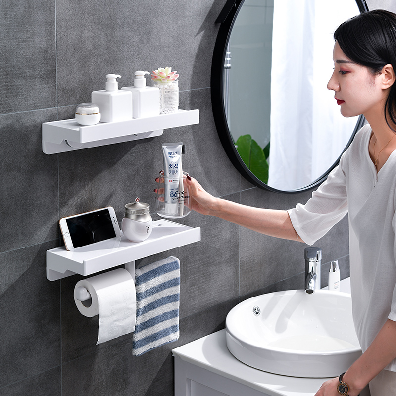 浴室收納置物架免打孔壁掛式多功能毛巾架簡約風塑料材質