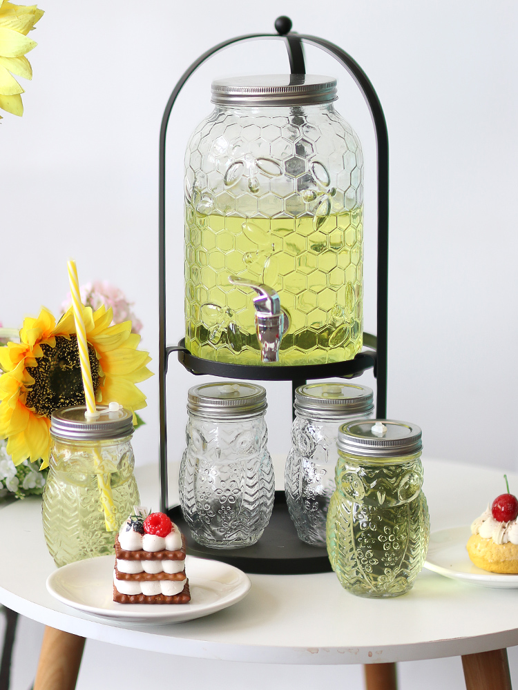 玻璃製蜂窩酵素甜品臺飲料桶器皿果汁罐