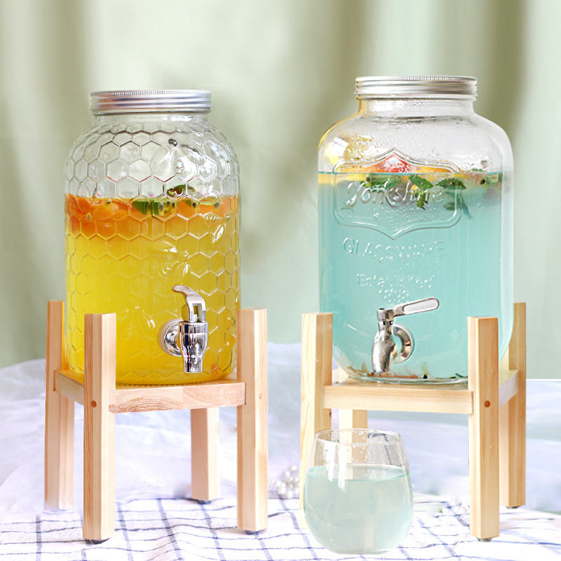 日式北歐玻璃果汁罐木架子 冷泡茶瓶檸檬酵素瓶