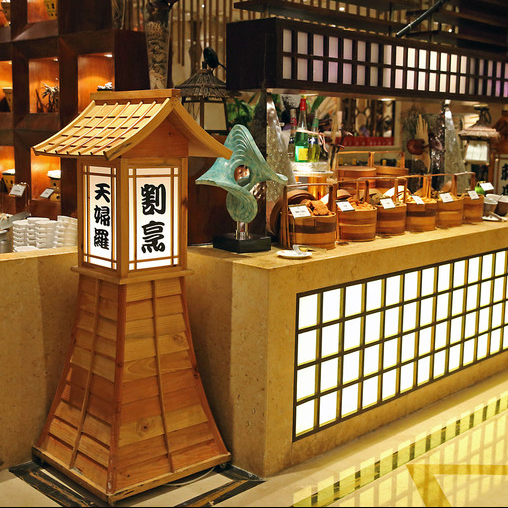 原木色日式建築造型燈箱可拆卸發光餐廳落地擺件