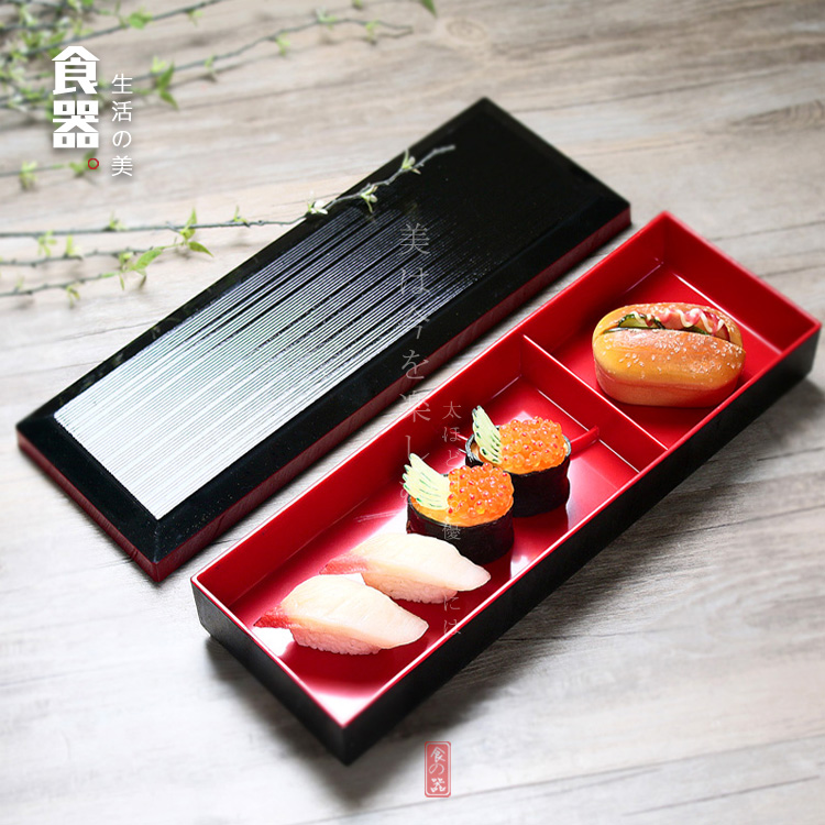 日式風格塑料便當盒多格設計可分隔鰻魚適合商務餐和日韓料理