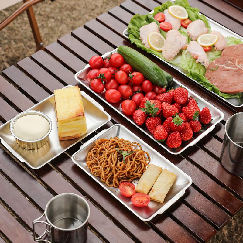 戶外304不鏽鋼烤肉盤烤肉盤露營野餐套裝套組餐盤子野外野餐餐具