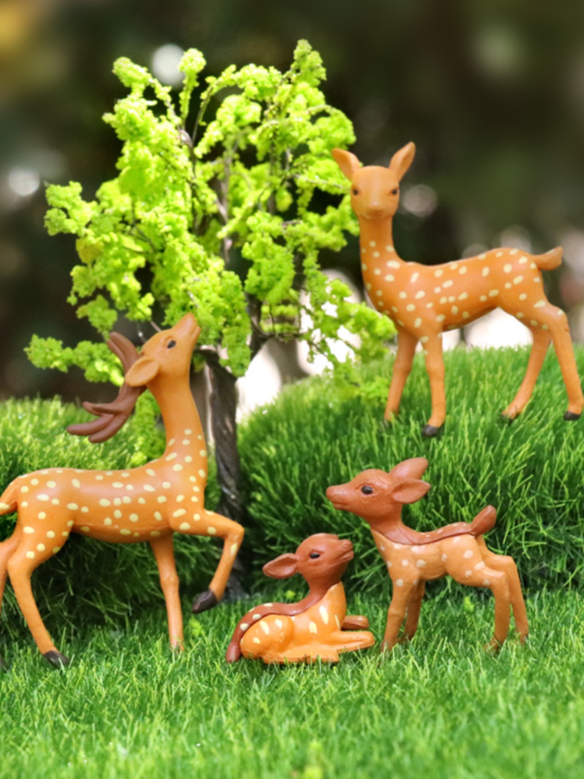 創意微景觀擺件可愛卡通動物造型裝飾品梅花鹿長頸鹿小鹿盆景造景