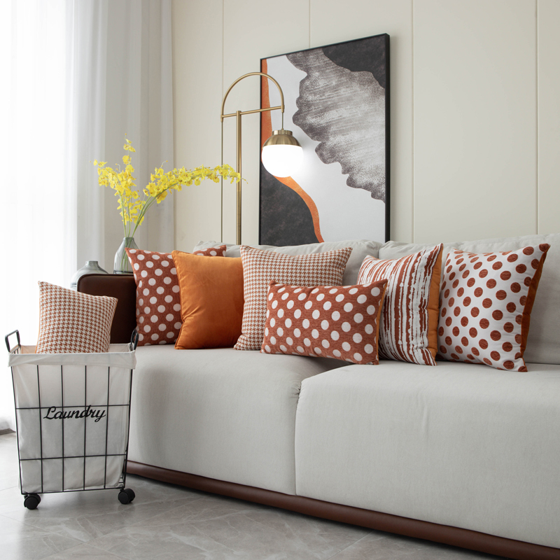 簡約現代風抱枕套雪尼爾條紋橘色波點多色可選適合沙發客廳裝飾 (8.3折)
