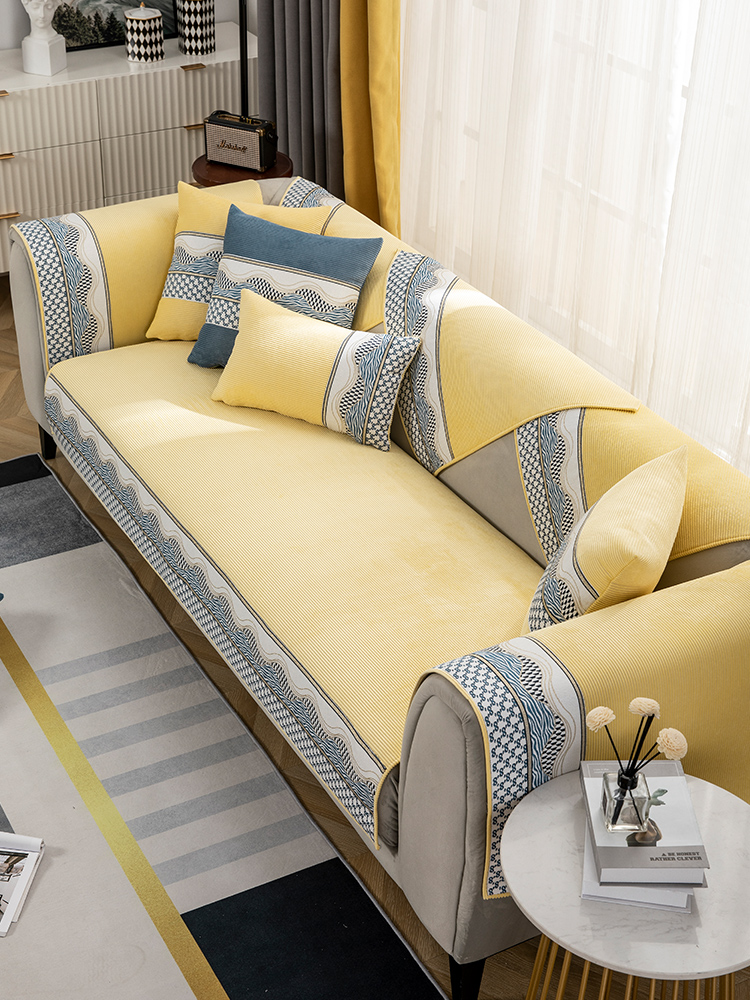 雪尼爾高檔沙發墊四季通用防滑抗皺簡約現代風格適合組合沙發