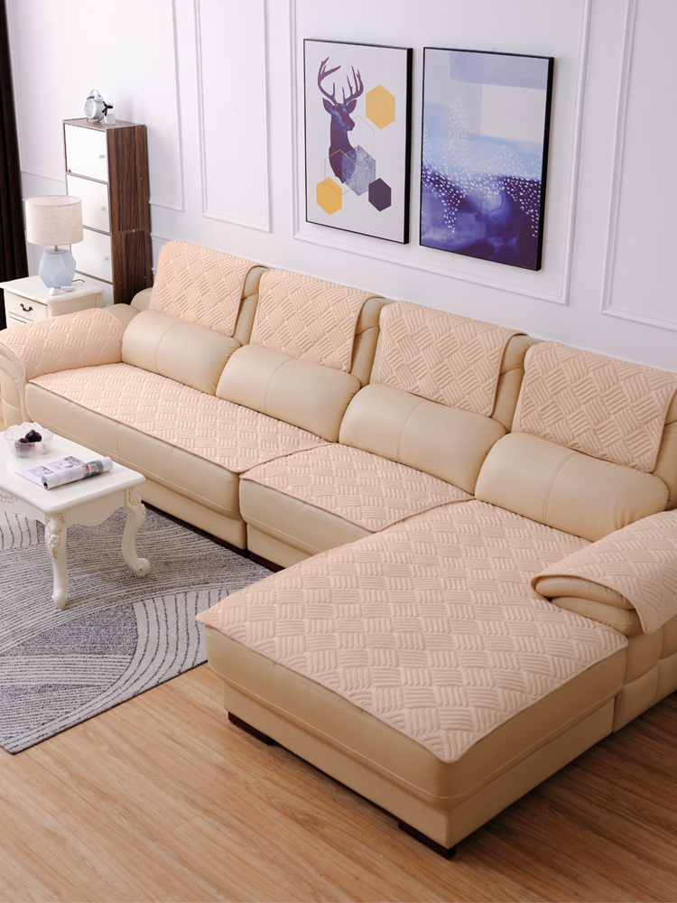 冬季加厚純色毛絨防滑沙發墊 客廳簡約坐墊 北歐風格真皮沙發套巾